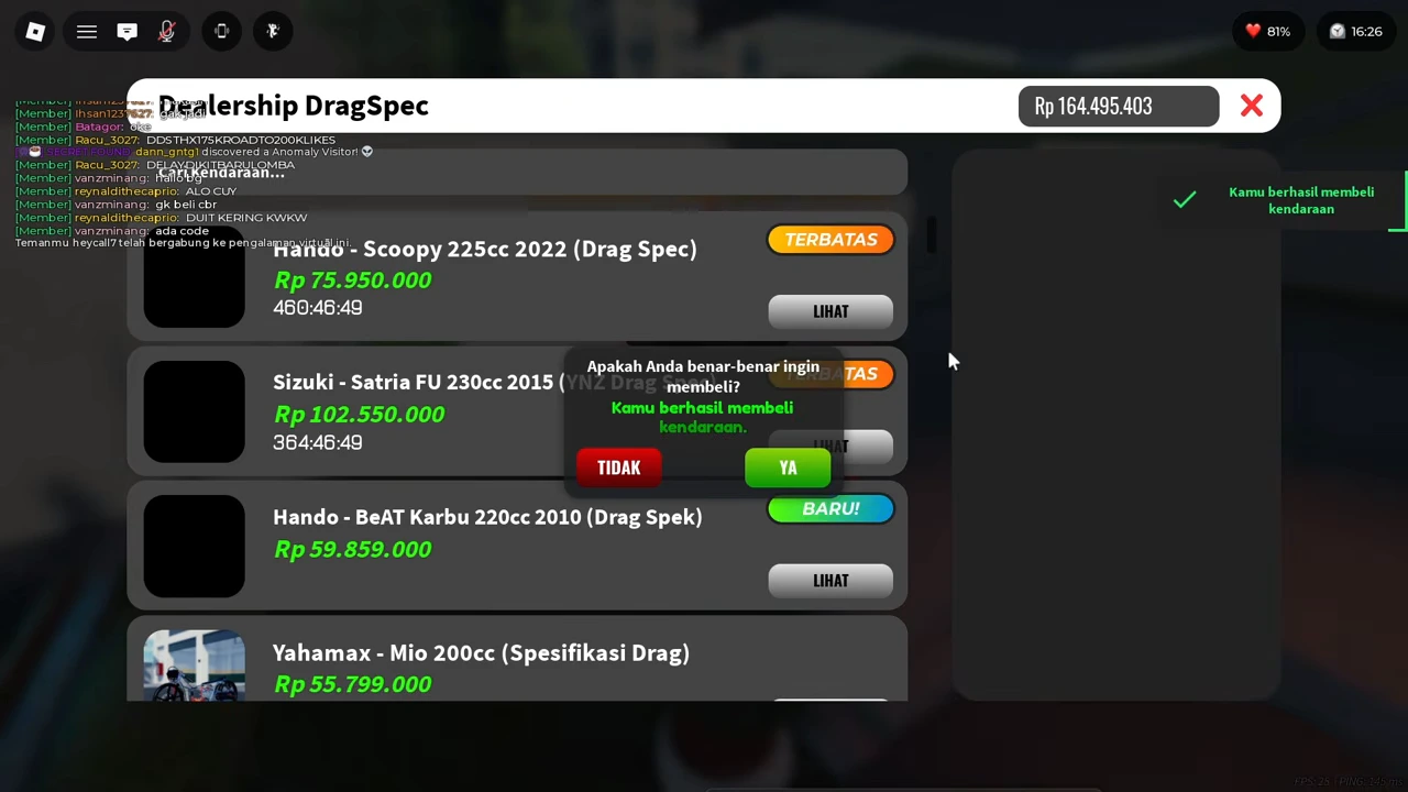 Vehicle dealer with successful-purchase message and reduced wallet