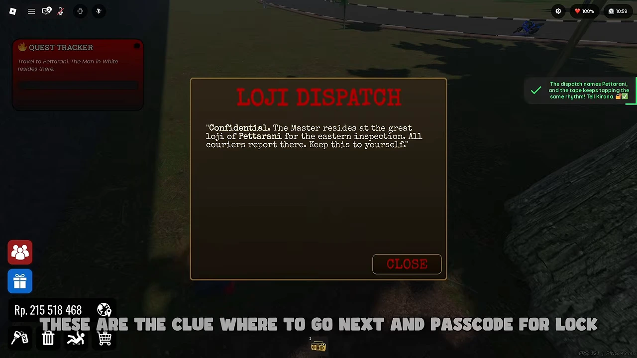 Loji Dispatch names Pettarani while the tracker requests travel there