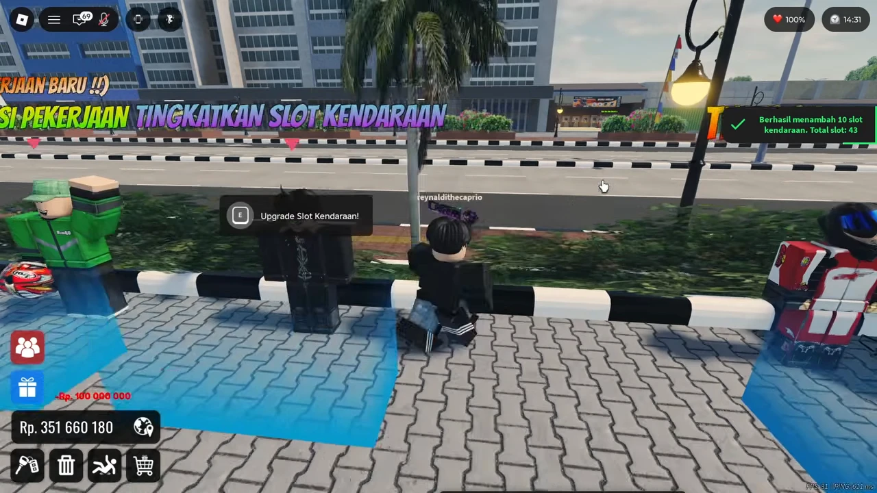 Successful +10 vehicle-slot result, total 43, with updated wallet Rp351,660,180