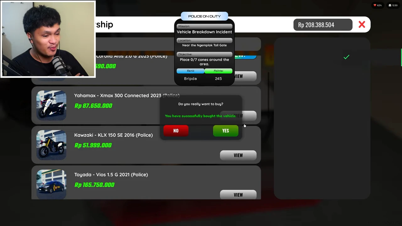Police dealership confirmation reports a successful Xmax Police purchase